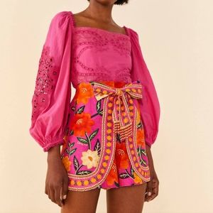 FARM Rio Floral High Waist Shorts in Pink and Orange